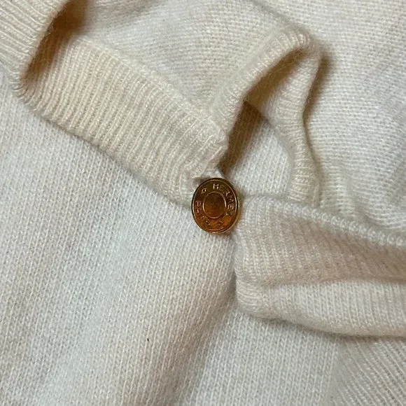 Hermes Cream Knit Sweater with Ribbed Trim
